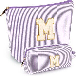 2 Letter M Makeup Bags Purple Stripe Great Mothers Day Gift Idea !!